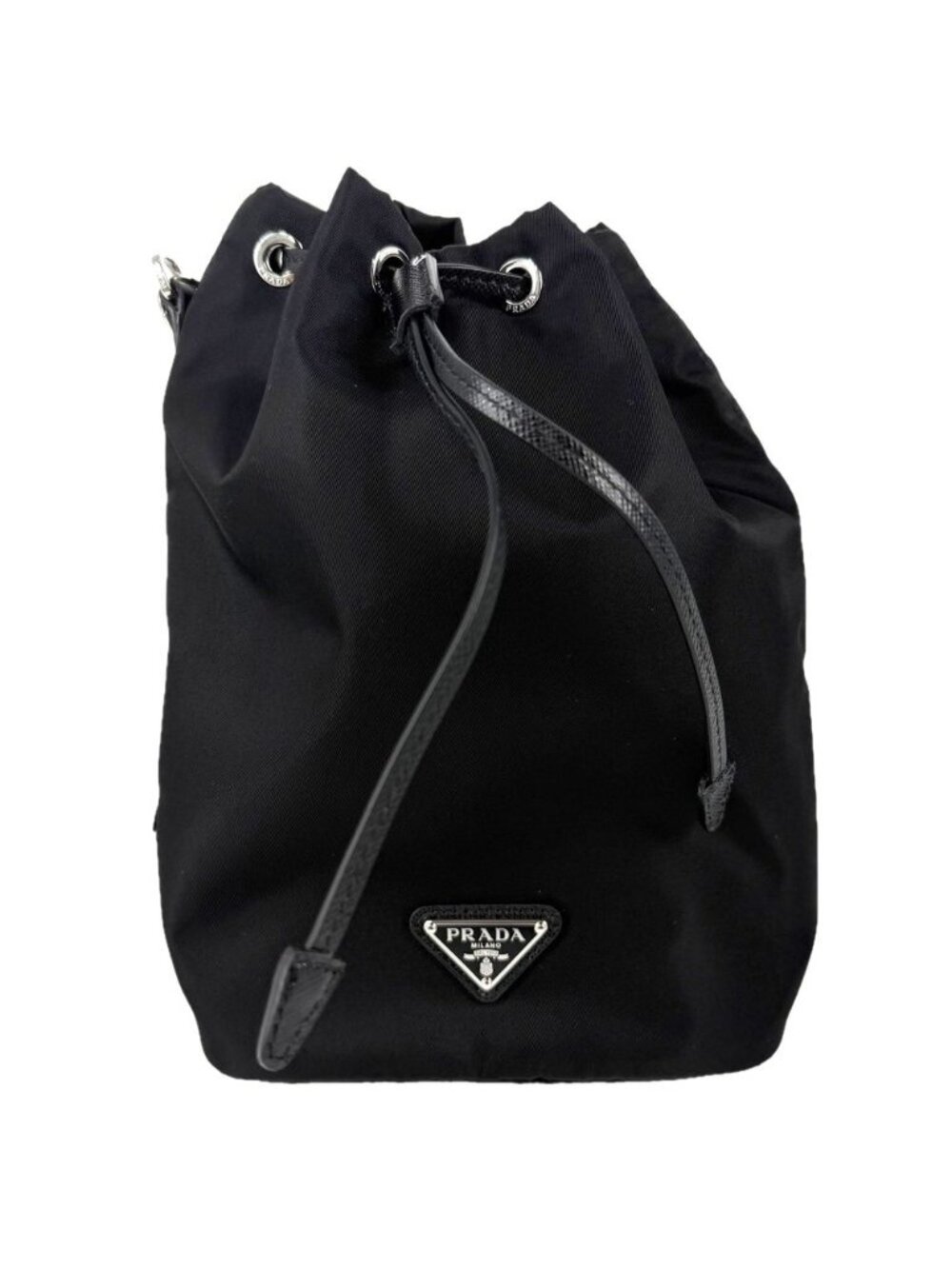 Prada Pouch Re-Nylon Drawstring Nylon Black Silver